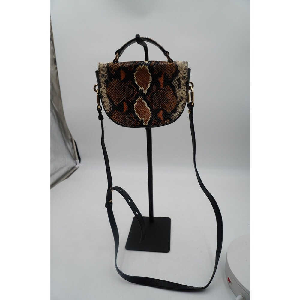 Vince Camuto Snakeskin Embossed Leather Saddle Bag Top Handle Crossbody